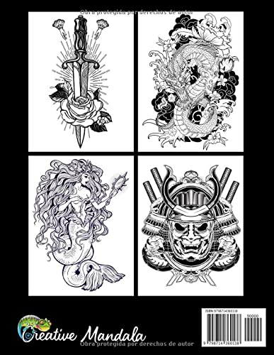 100 Tatuajes - Libro de Colorear para Adultos: 100 páginas para colorear con hermosos tatuajes (calaveras, mujeres, dragones, flores...). Libro de Colorear Antiestrés para Adultos