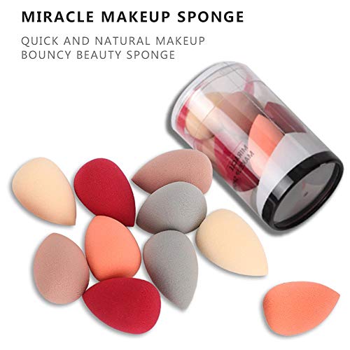 10pcs/Set Esponjas de belleza variadas, Esponja de maquillaje Licuadora Mezcla de polvo seco y húmedo Aplicador de maquillaje de cara portátil Esponja de base de esponja Esponja de mezcla para