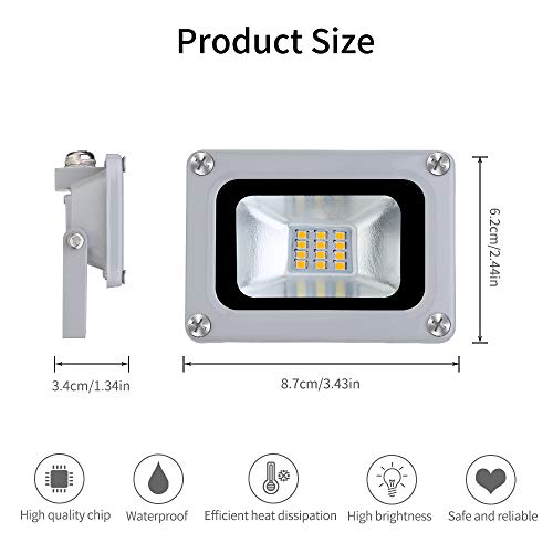 10W Foco Exterior LED IP65 Impermeable 12V Proyector LED Exterior 1000LM 6500K Blanco frio Luz de seguridad LED Floodlight para Jardín Garaje Patio Campo Césped