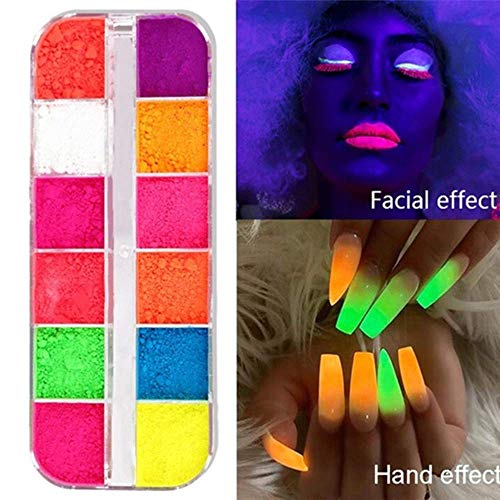 12 colores/caja polvo de sombra de ojos suelto, pigmento de neón fluorescente paleta de maquillaje brillo sombra de ojos cara pintura corporal pintura artesanía uñas arte cosméticos