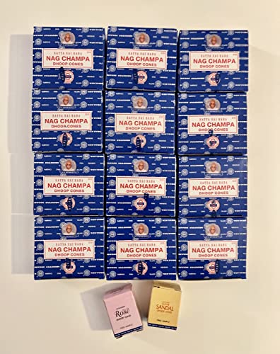 120 conos de incienso Satya Sai Baba Nag Champa Dhoop Cones 12 cajitas con quemador pack aroma fragancia ambientador