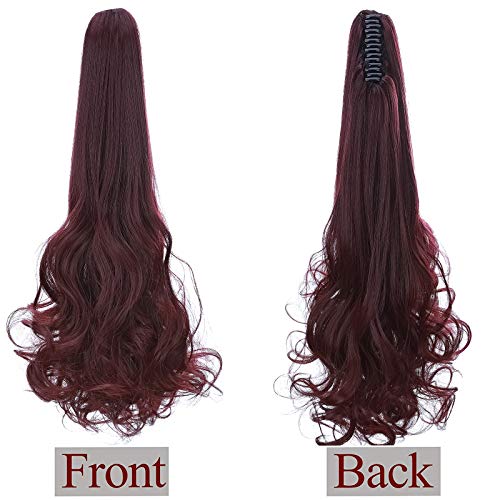 18"(45cm) SEGO Coleta Postiza con Pinza Pelo Sintético Se Ve Natural [Vino Rojo] Extensiones de Cabello Clip Cola Lisa con Poca Ondulada en Las Puntas Ponytail Extension (150g)