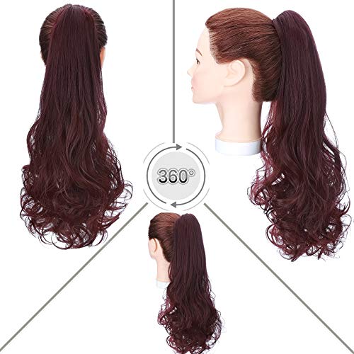 18"(45cm) SEGO Coleta Postiza con Pinza Pelo Sintético Se Ve Natural [Vino Rojo] Extensiones de Cabello Clip Cola Lisa con Poca Ondulada en Las Puntas Ponytail Extension (150g)