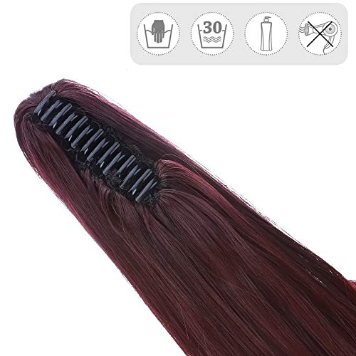 18"(45cm) SEGO Coleta Postiza con Pinza Pelo Sintético Se Ve Natural [Vino Rojo] Extensiones de Cabello Clip Cola Lisa con Poca Ondulada en Las Puntas Ponytail Extension (150g)