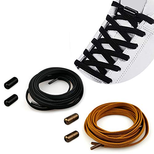 2 Pares Cordones Elásticos Sin Nudo con Hebilla Metal para Zapatillas | Elásticos Cordones para Niños /Cordones Elásticos de Goma con Botón de Metal Cordones, No es Necesario Atar Cordones de Zapatos