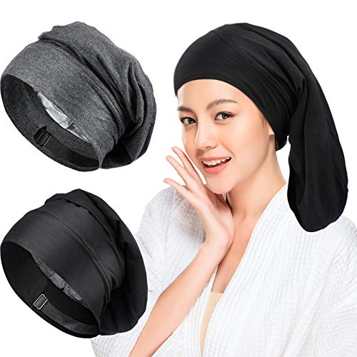 2 Piezas Gorro de Dormir con Forrado de Satén Ajustable Extra Grande Gorra de Noche Sedosa con Hebilla Elástica Suave para Pelo Largo Trenza Dreadlocks Pelo Rizado