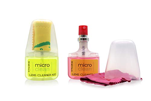 2 x Spray Limpia Gafas con Microfibra, Kit de Viaje y de Bolsillo, Limpiador Óptico Sin Alcohol y con Aroma, 2 x 20 ml (1 x Limón 1 x Fresa)