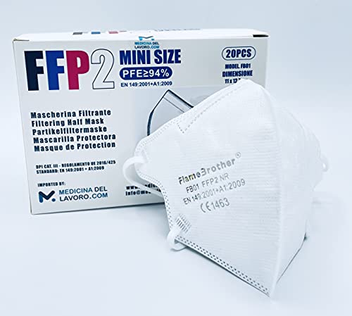 20 Mascarillas FFP2/KN95 Colores Talla Pequeña Small Homologadas Certificación CE sin Válvula de 4 Capas, Máscara Protectora de Polvo, Mascarilla de Protección con Filtros de Calidad BFE≥94, 20 Piezas