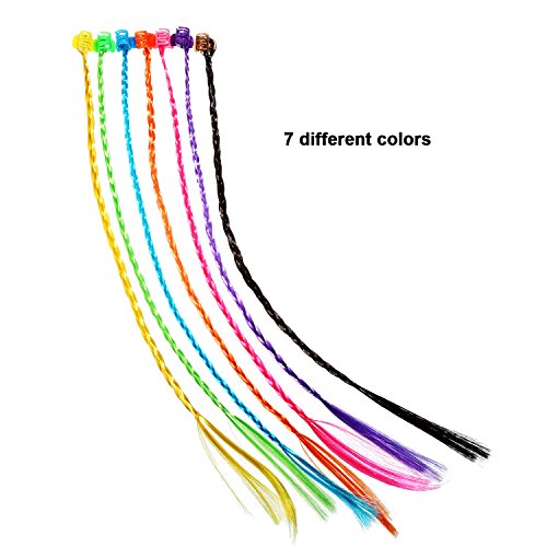 21 Piezas de Pelo Trenzado de Nylon Extensión de Trenza de Pelo con Hebilla de Neon para Favores de Fiesta de Cumpleaños y Rendimiento Infantil, 7 Colores