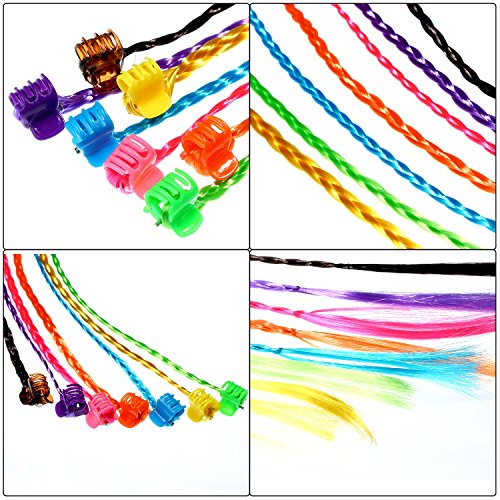 21 Piezas de Pelo Trenzado de Nylon Extensión de Trenza de Pelo con Hebilla de Neon para Favores de Fiesta de Cumpleaños y Rendimiento Infantil, 7 Colores