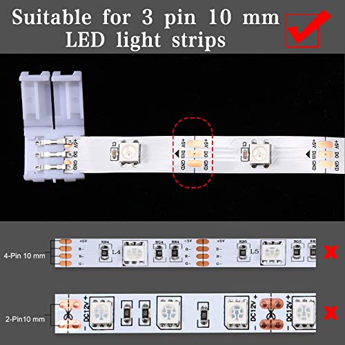 28 Conectores de Tira LED Conector de Luz LED sin Soldadura de 3 Pines 10 mm Extensión de Luz LED en forma de L Conectores Adaptadores LED sin Soldadura para Tira LED WS2811 WS2812B SK6812