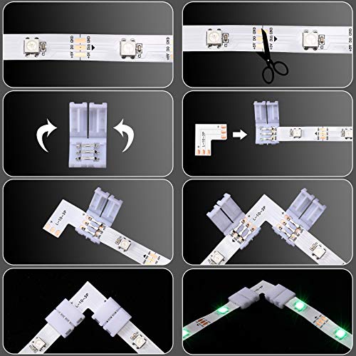 28 Conectores de Tira LED Conector de Luz LED sin Soldadura de 3 Pines 10 mm Extensión de Luz LED en forma de L Conectores Adaptadores LED sin Soldadura para Tira LED WS2811 WS2812B SK6812