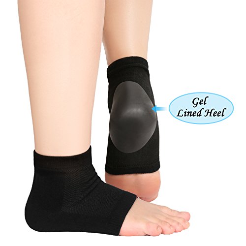 3 Pares de Calcetines de Talón de Gel Suave de Ventilación Calcetines sin Dedos para Piel Agrietada Seca Cuidado de Piel Hidratante de Día y Noche (Negro, Talla Regular)  