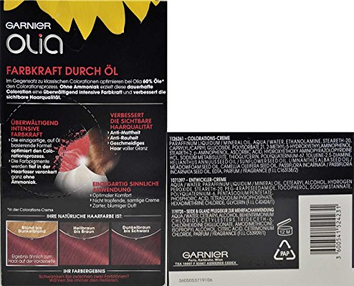 3 x Garnier Olia pelo Color Granate Rojo 6.60, contiene 60% Flores de aceites – sin amoniaco