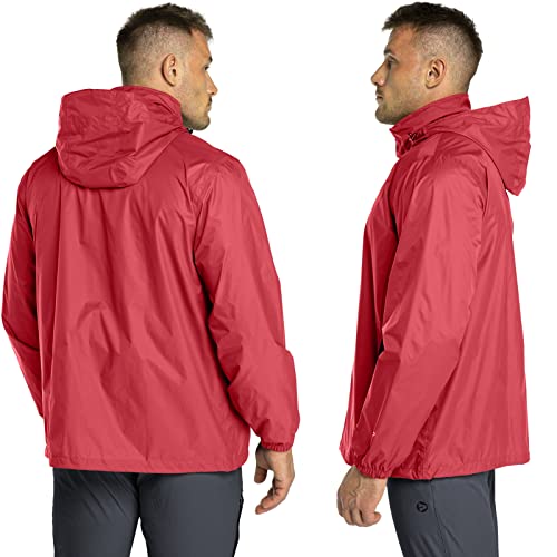 33,000ft Chubasquero para hombre, ligero, impermeable, plegable, con capucha, para bicicleta, cortavientos, camping, exterior, rojo pimiento, L