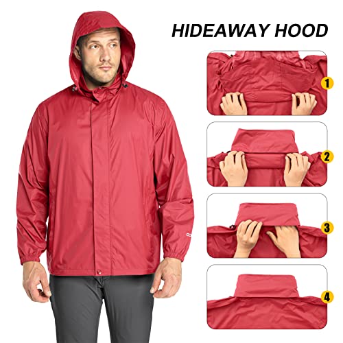 33,000ft Chubasquero para hombre, ligero, impermeable, plegable, con capucha, para bicicleta, cortavientos, camping, exterior, rojo pimiento, L