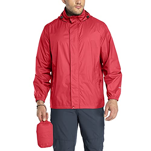 33,000ft Chubasquero para hombre, ligero, impermeable, plegable, con capucha, para bicicleta, cortavientos, camping, exterior, rojo pimiento, L