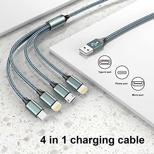 4 en 1 Multi Cable de Carga, [1.2M] Multi USB Cargador Múltiples Lightning Cable Micro USB Tipo C Puerto para iPhone 12/11/XS,Samsung Galaxy S20 S10 S9 S8,Huawei,Nexus,Nokia-Verde