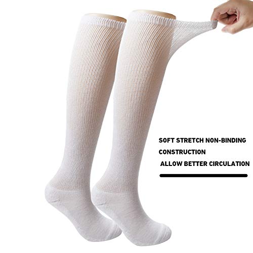 4 Pack Men’s Extra Wide Non-Binding Diabetic and Circulatory Bamboo Over The Knee Socks with Cushioned Sole 2Black2White13-15