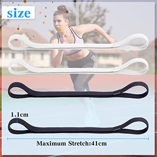 4 Piezas Cinta Elastica Pelo Deporte, FUKPO Grueso Antideslizante Diadema Deportiva Hombre Mujer, Elásticas Bandas Pelo para Correr Yoga Tenis de Futbol(Negro, Blanco)