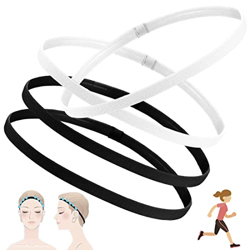 4 Piezas Cinta Elastica Pelo Deporte, FUKPO Grueso Antideslizante Diadema Deportiva Hombre Mujer, Elásticas Bandas Pelo para Correr Yoga Tenis de Futbol(Negro, Blanco)