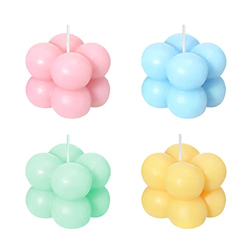 4 Piezas Velas de Burbujas Vela Perfumada de Soja de Cubo Lindo Vela Relajante Pequeña de Regalos Vela Estética Natural Hecha a Mano para Habitación (Rosa, Verde, Azul, Amarillo)