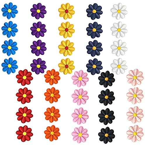 40 PCS Mini Parche de Flores de Margarita, 10 Colores Parches Ropa Termoadhesivo, Bordados Apliques de Alta Calidad, Fácil de Planchar, Decorativos Pegatinas para Jeans Bolsas