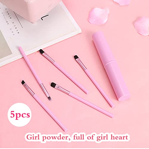 5 Pcs Brochas de Maquillaje Ojos, Pinceles Maquillaje PortáTiles Pincel Eyeliner Para Delineador De Ojos, Cejas, Corrector De Sombra De Ojos, Labios, Set De Brochas De Maquillaje De Fibra (Rosa)