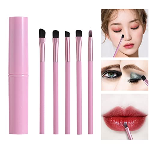 5 Pcs Brochas de Maquillaje Ojos, Pinceles Maquillaje PortáTiles Pincel Eyeliner Para Delineador De Ojos, Cejas, Corrector De Sombra De Ojos, Labios, Set De Brochas De Maquillaje De Fibra (Rosa)