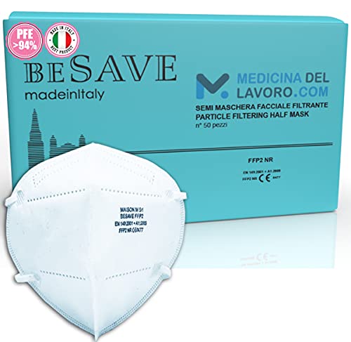 50 Mascarillas FFP2 / KN95 Homologadas de Certificación CE sin Válvula de 5 Capas, Máscara Protectora, Mascarilla de Protección Personal con Filtros de Calidad BFE≥95, 50 Piezas - Made in Italy