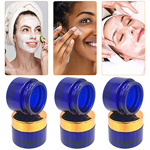 6 PCS Frascos de Vidrio Redondos con Forros Interiores Tarros Vacíos para Cosméticos Cremas Lociones (Azul)