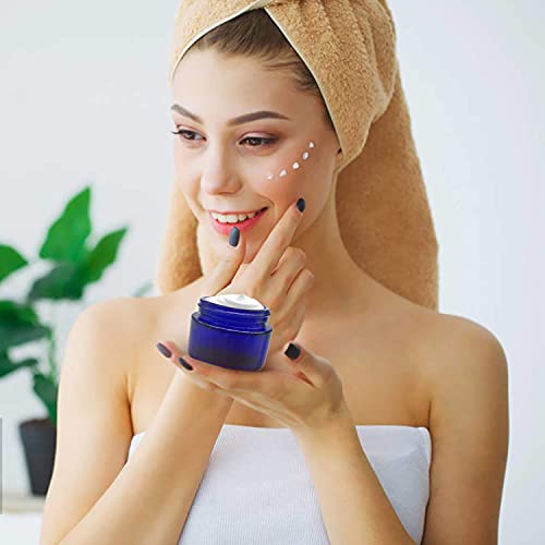 6 PCS Frascos de Vidrio Redondos con Forros Interiores Tarros Vacíos para Cosméticos Cremas Lociones (Azul)