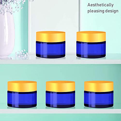 6 PCS Frascos de Vidrio Redondos con Forros Interiores Tarros Vacíos para Cosméticos Cremas Lociones (Azul)