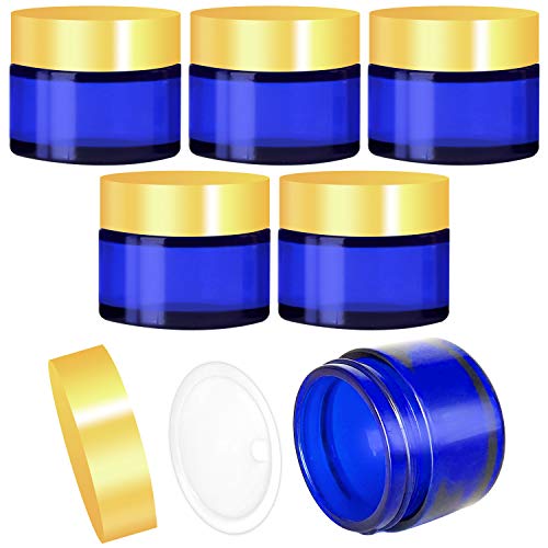 6 PCS Frascos de Vidrio Redondos con Forros Interiores Tarros Vacíos para Cosméticos Cremas Lociones (Azul)