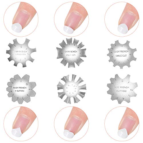 6pcs Cortador de Borde Manicura, Francesas Cortadores de Uñas Plantillas, Cortador de Uñas con Levantador de Cutícula y Removedor de Cutícula de Acero Inoxidable 11 Tamaños (Plata)