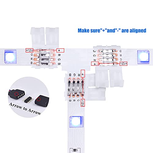 77 Pcs Kit de Conector de Tira de LED 4 Pines RGB 5050, Kits de Conectores de Tiras LED sin Soldadura con Conector Clips de 4 Pines LED, Conector de PCB Forma de L T y X,Contiene 4 Pin Conector