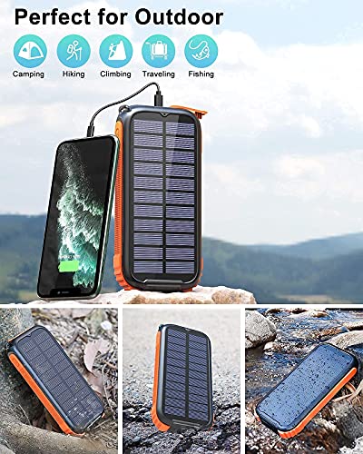 A ADDTOP Cargador Solar 26800mAh, Batería Externa con 3 Puertos Solar Power Bank con 32 Leds Luce Power Bank Portatil para Smartphones, Tablets y más