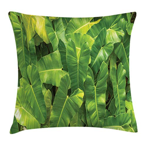 ABAKUHAUS Filodendro Funda para Almohada, Foto de Tropic Botánica, Colores Perdurables Tela Lavable, 60 x 60 cm, Amarillo Verde Oliva