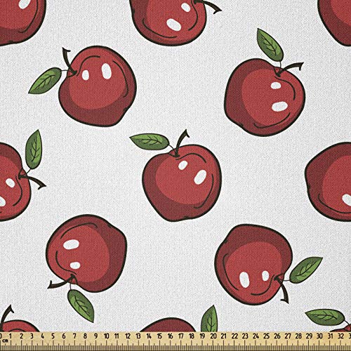 ABAKUHAUS Manzana Tela por Metro, Historieta De La Fruta Orgánica, Microfibra Decorativa para Artes y Manualidades, 1M (230x100cm), Coral Blanco Verde Oscuro