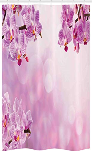 ABAKUHAUS SPA Cortina para baño, Orquídea Primavera pétalos SPA, Tela con Estampa Digital Apta Lavadora Incluye Ganchos, 120 x 180 cm, Rosado