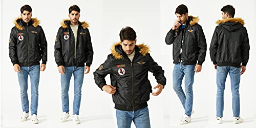 Abrigos de Moda Militares Casuales de los Hombres Abrigo de Invierno de algodón Grueso Chaqueta de Bombardero Chaqueta piloto Capa táctica del ejército Traje Deportivo cálido (M, Negro)