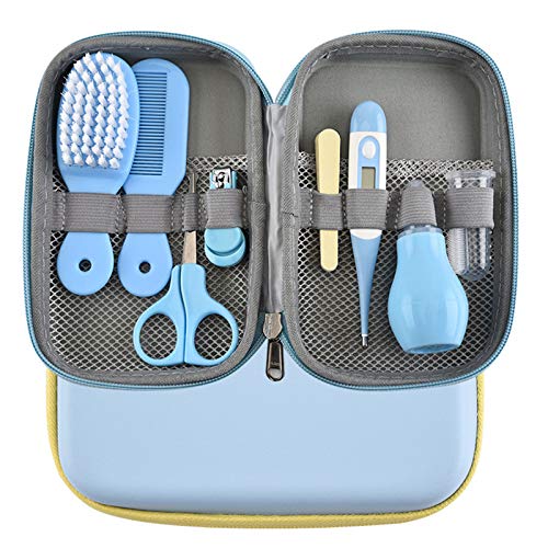 Accesorios Bebe Recien Nacido Set para Cuidado del Bebé, 8 Piezas Kit de Aseo para Bebés, Kit Cuidado Higiénico Personal para el Hogar y de Viaje, Ideal para Recién Nacido, Niña y Niño(azul)