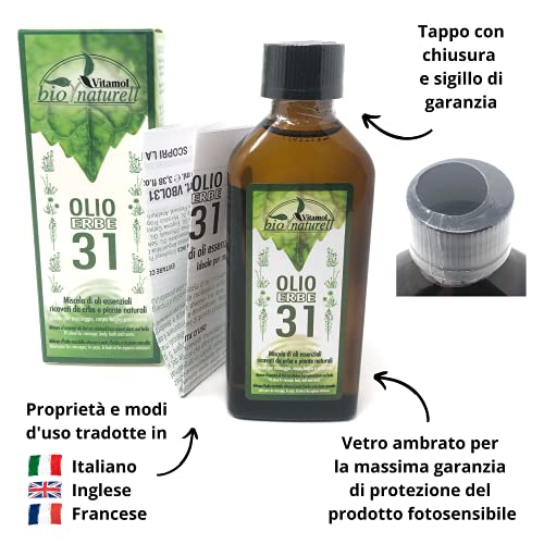 Aceite de hierbas orgánico 31 100 ml Vitamol revitalizante para masajes musculares y aromaterapia - No graso