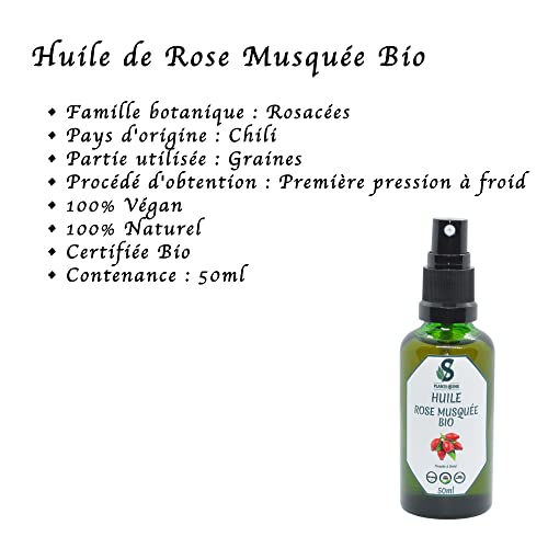 Aceite de Rosa Mosqueta Ecológico - 50ml - origen chileno, prensado en frío + 1 gotero y 1 pulverizador 100% puro, vegano, natural - cuidado corporal - cuidado facial - antiedad - estrías - celulitis