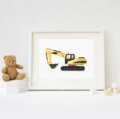 ACEYCHUANG Cartel de construcción de Excavadora, Arte Moderno, decoración para habitación Infantil niño jardín de Infantes familia-50x60 cm