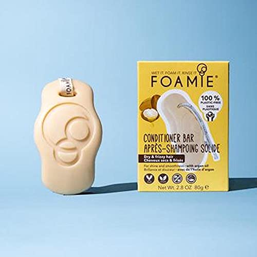 Acondicionador sólido Foamie para pelo rizado con aceite de argan y vitamina E que nutre y repara el pelo 100% vegano y sin plástico anti frizz 80 g