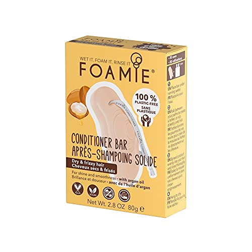 Acondicionador sólido Foamie para pelo rizado con aceite de argan y vitamina E que nutre y repara el pelo 100% vegano y sin plástico anti frizz 80 g