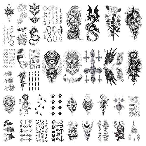 ACWOO Tatuajes Temporales Pegatinas, 40 Hojas 3D Realista Pegatinas de Tatuajes, Falso Tatuajes Pegatinas de Arte Corporal, Calcomanias Tatuajes Navidad Halloween para Mano Cuello Brazo Adultos Niños