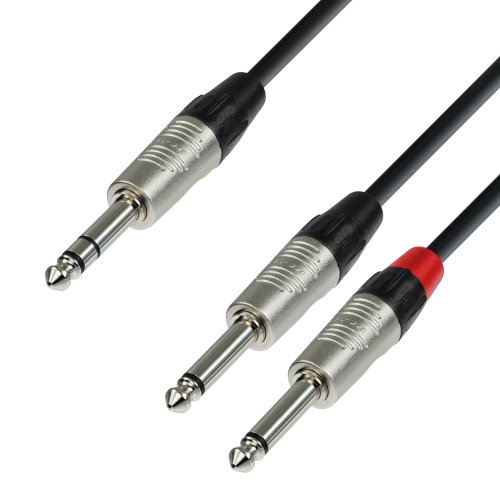 Adam Hall 4 Star Series - Cable para instrumentos musicales (2 conectores rean macho de 6,3 mm a 2 conectores mono de 6,3 mm, longitud: 3 m)