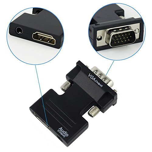 Adaptador convertidor 1080P HDMI hembra a VGA macho Dongle con 3,5 mm de audio estéreo, portable conector HDMI para portátil PC, PS3, Xbox, STB, Blu ray, DVD TV Box